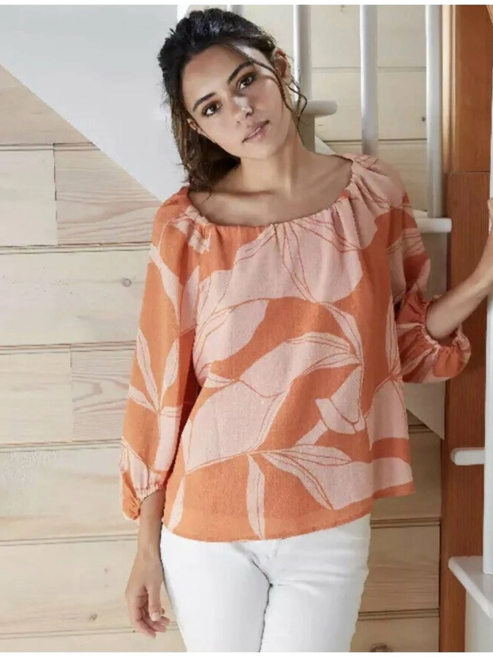 a new day Coral and Blush Floral Off-Shoulder Top